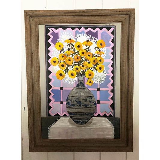 FLOWERS BEFORE A QUILT