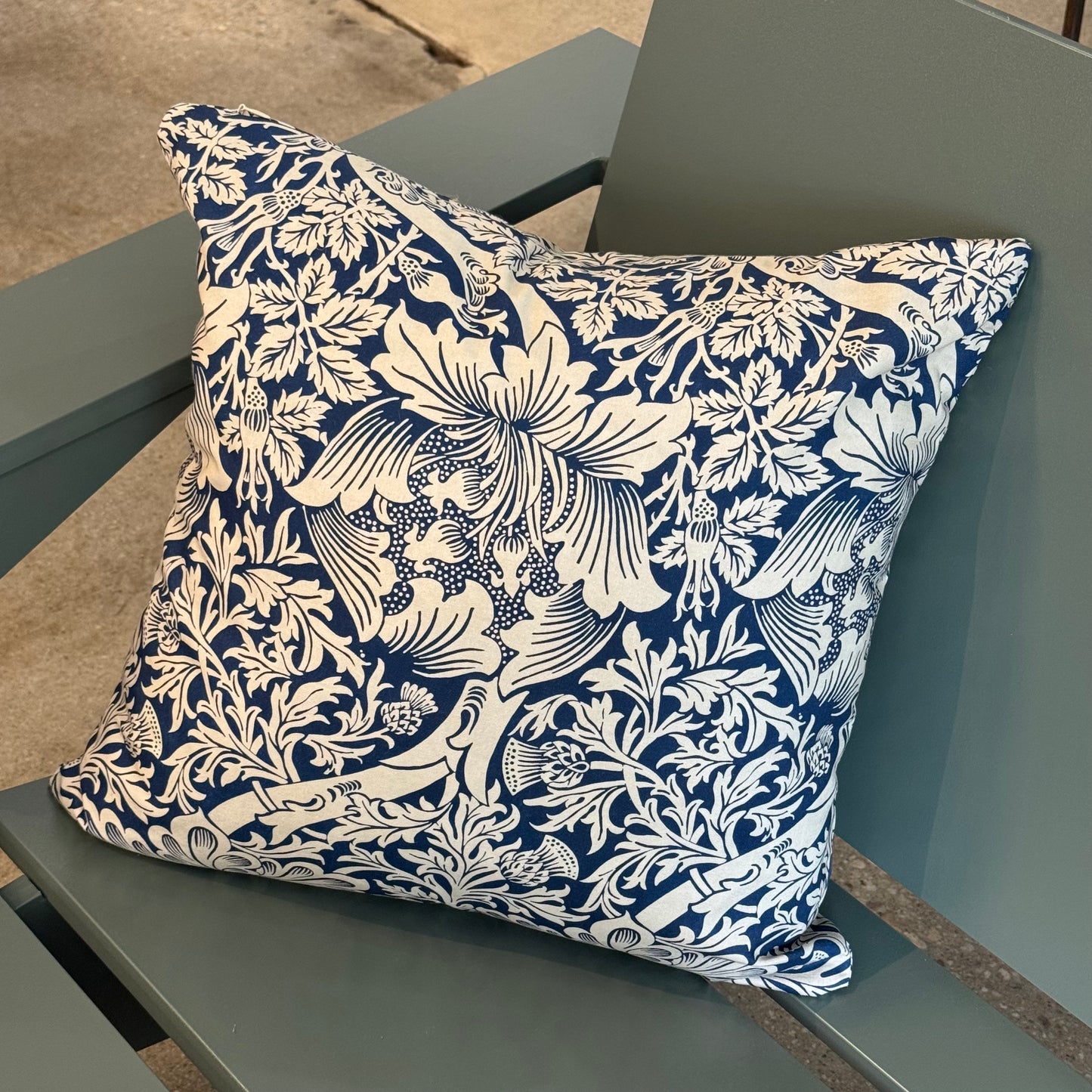 Dim Gray William Morris Rose and Thistle Pillow Rescued Textiles