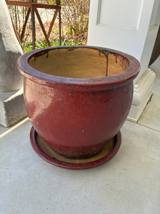 Glazed China Terracotta Planter with Saucer
