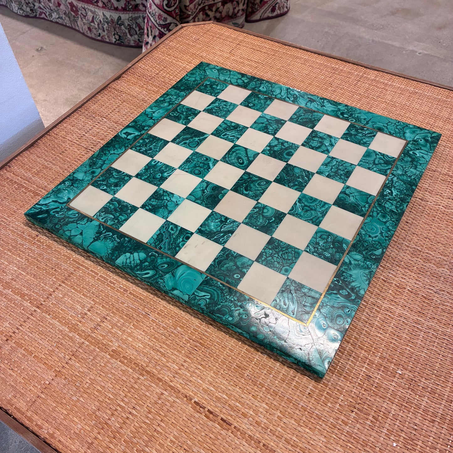 Malachite and White Marble Chess Board
