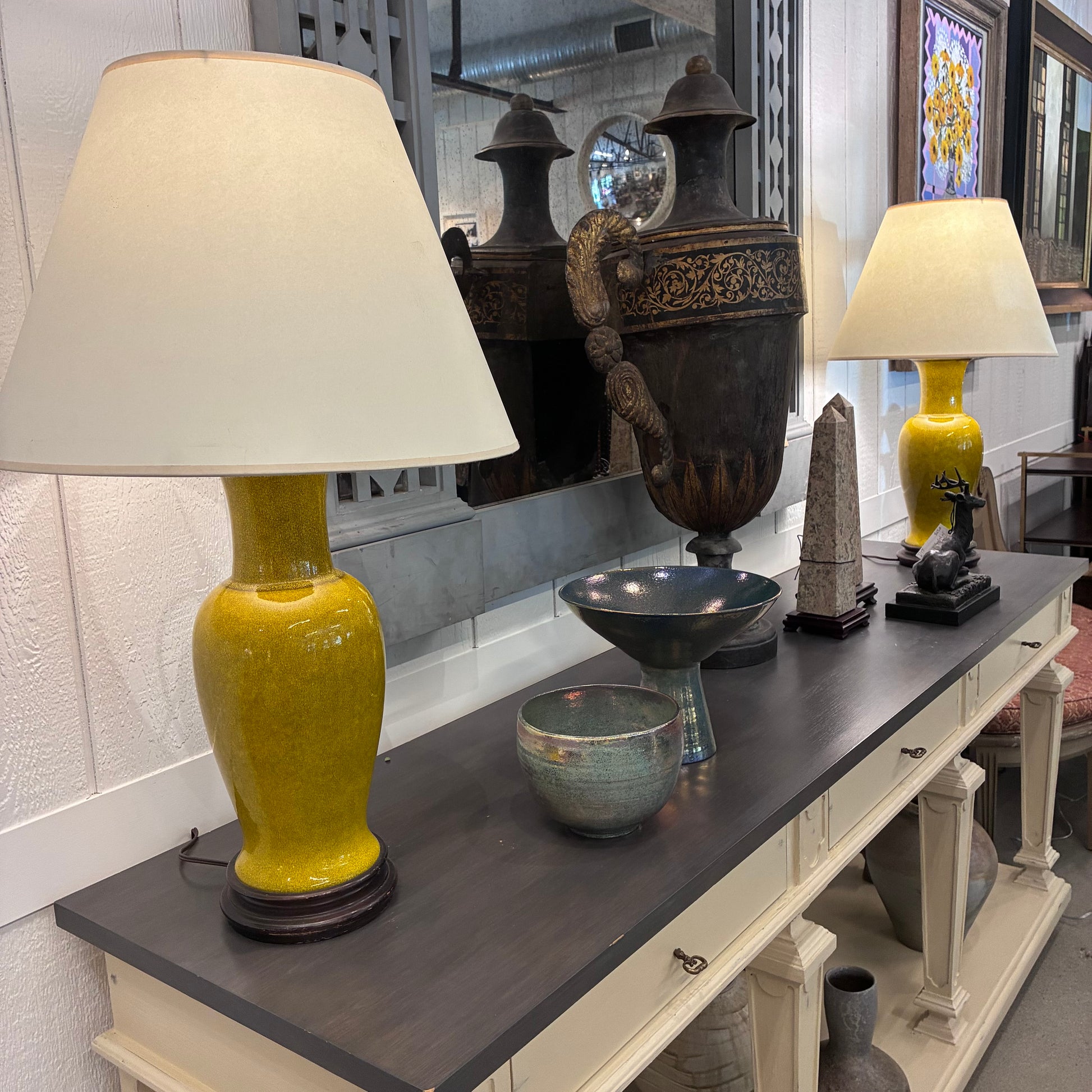 Gray Pair of Chinese Style Acid-Yellow Ceramic Lamps Pete Hathaway