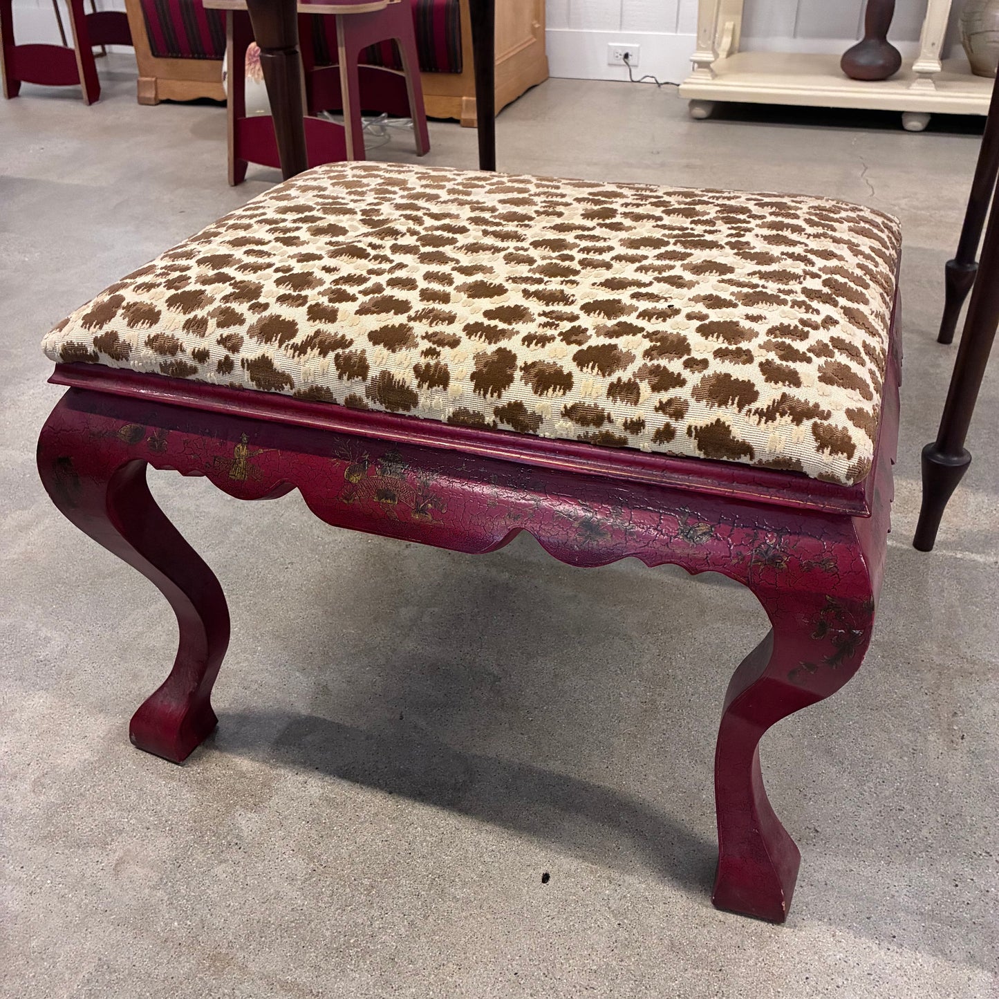 Dark Gray George II Style Red Chinoiserie Lacquer Bench Pete Hathaway