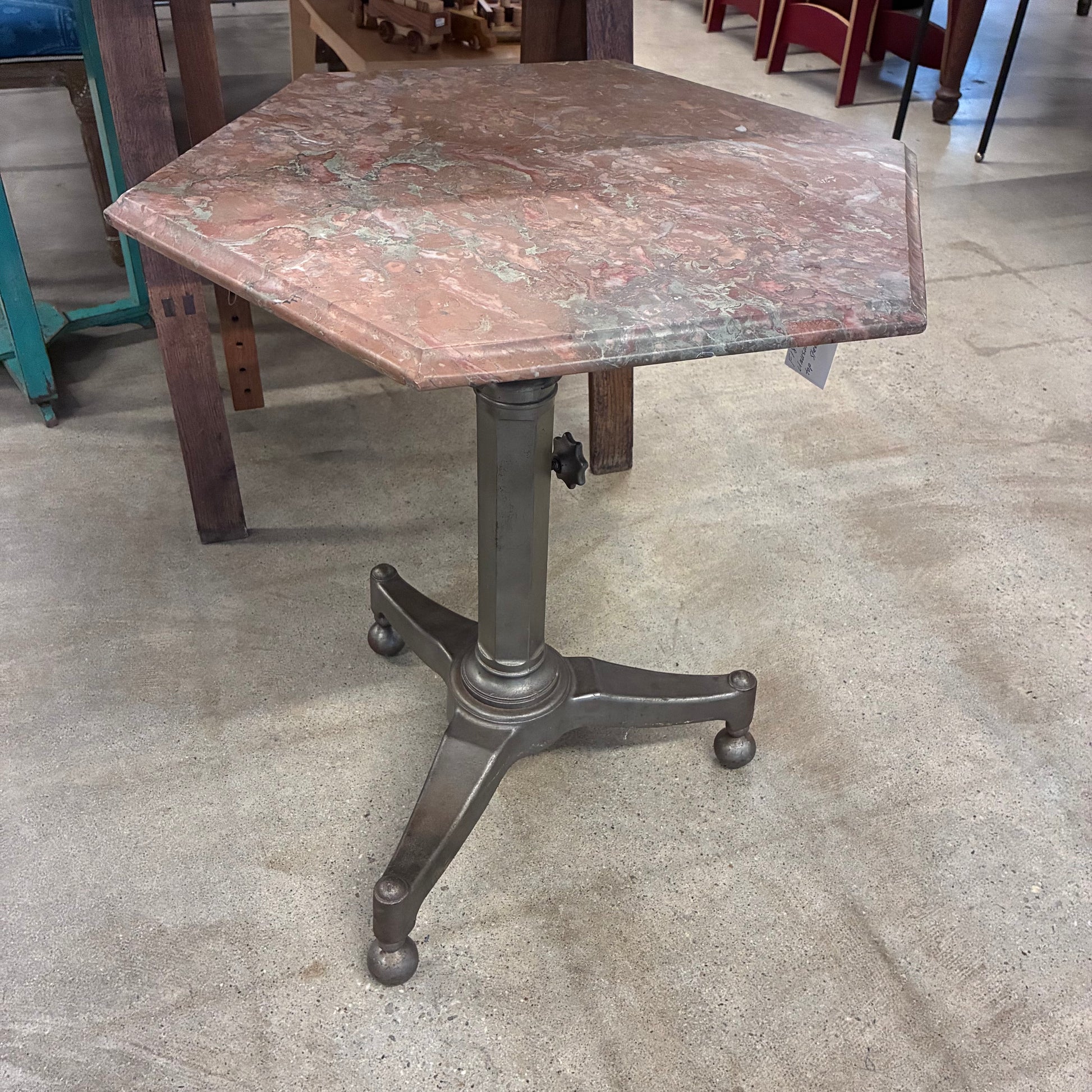Dark Gray Unusual Marble-Top Steel Table Pete Hathaway