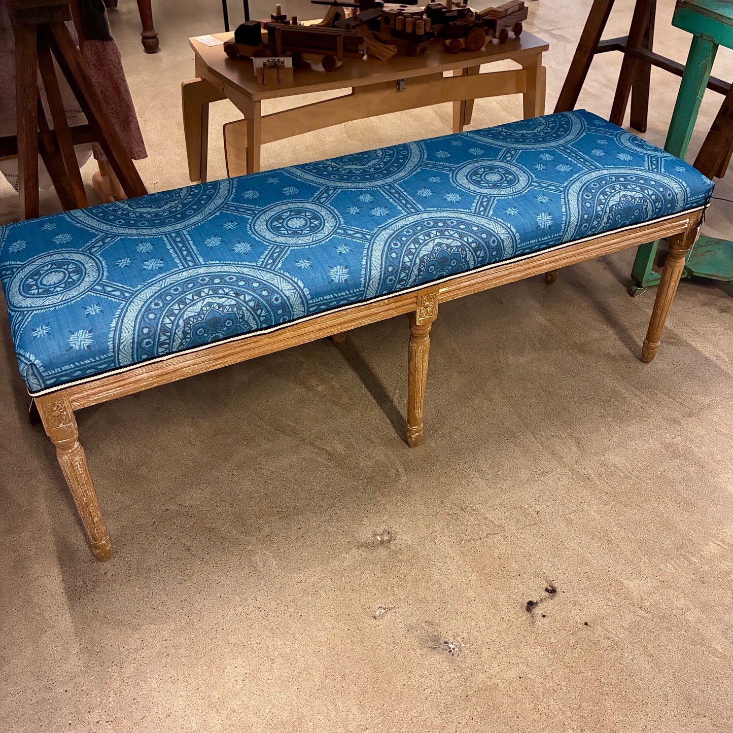 Tan Louis XVI Style Bleached Wood Bench Pete Hathaway