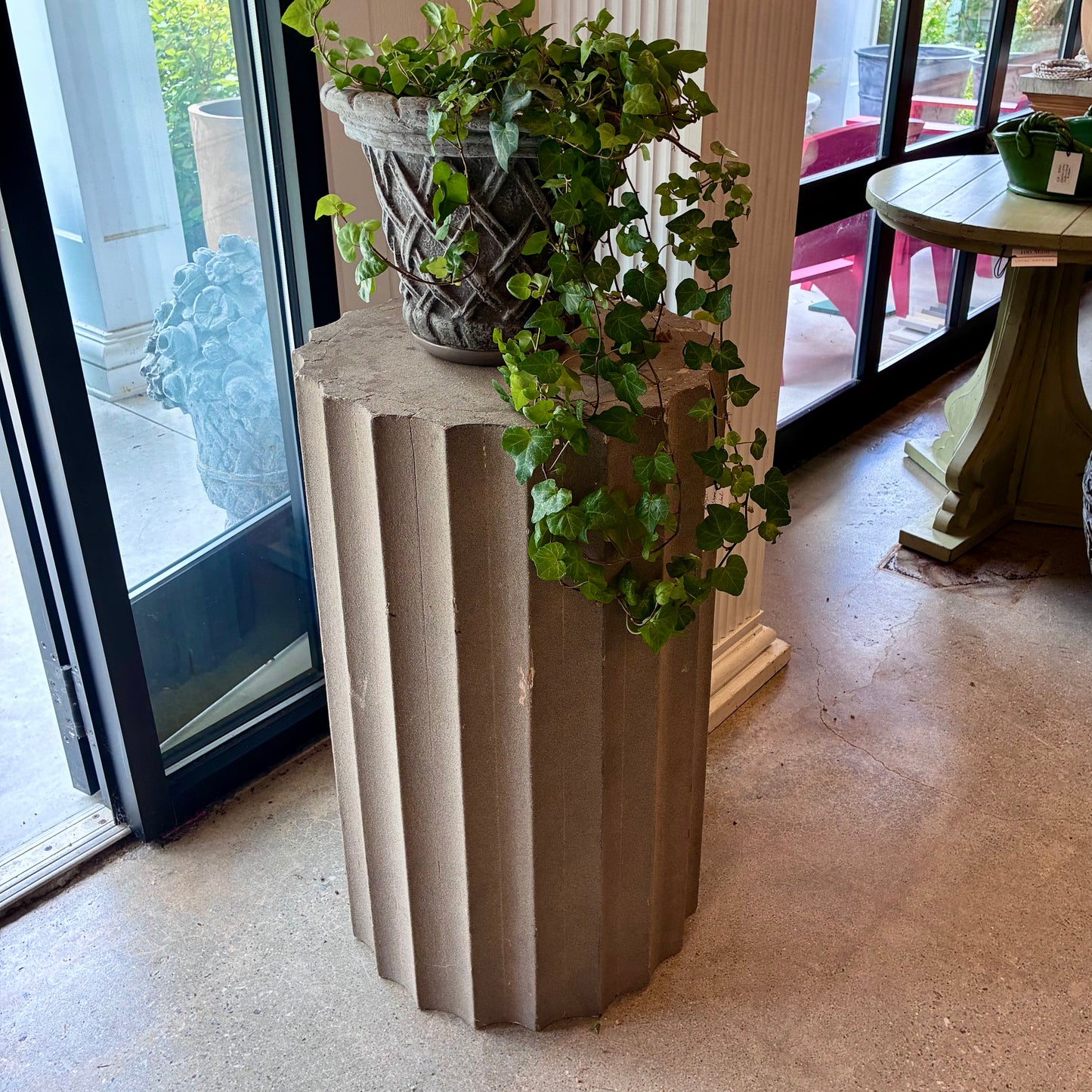 Gray Simulated Stone Fluted Pedestal Pete Hathaway