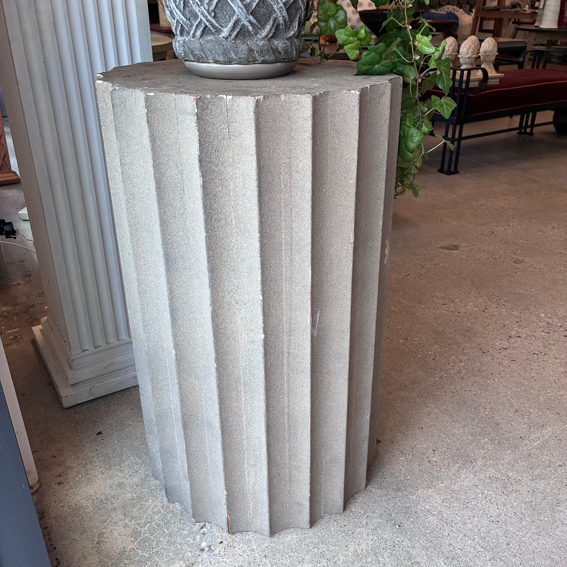 Gray Simulated Stone Fluted Pedestal Pete Hathaway