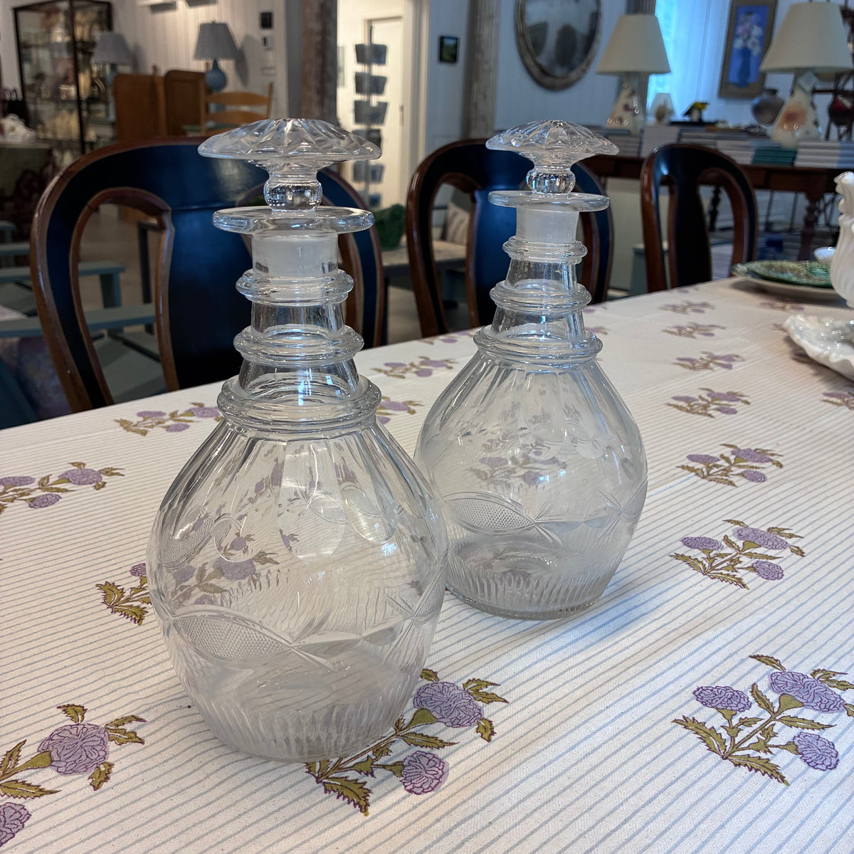 Pair of English Cut Glass Decanters