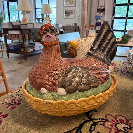 Dark Olive Green English Pottery Nesting Hen Tureen Pete Hathaway