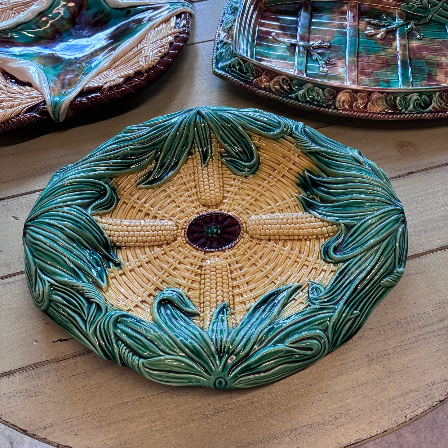Rosy Brown Majolica Corn Decorated Oval Platter Pete Hathaway