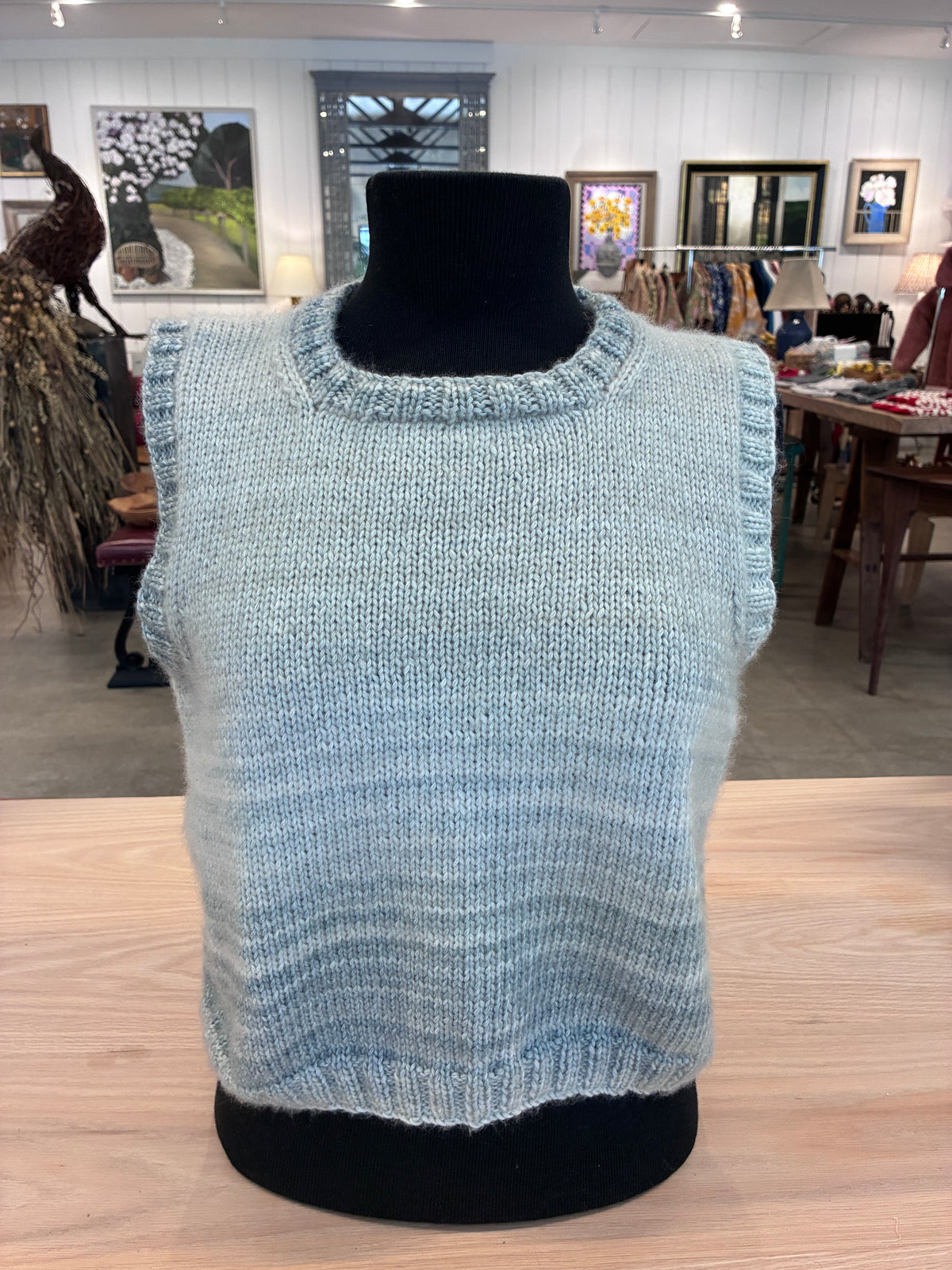 Hand Knit Crew Neck Vest - Grey Short