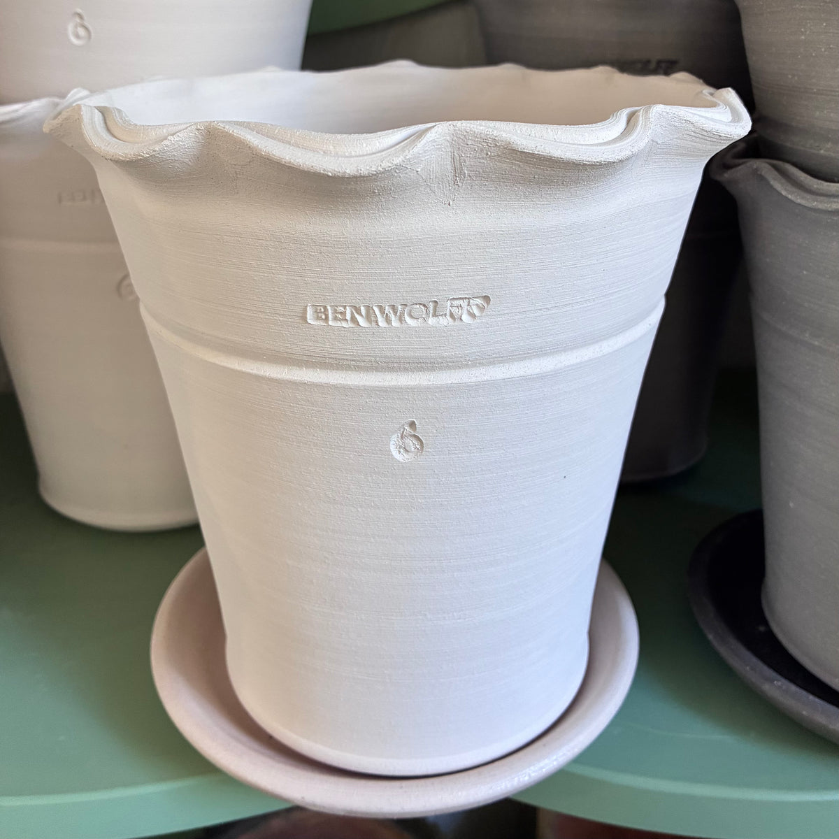 Gray #6 Scalloped Garden Pot White Ben Wolff