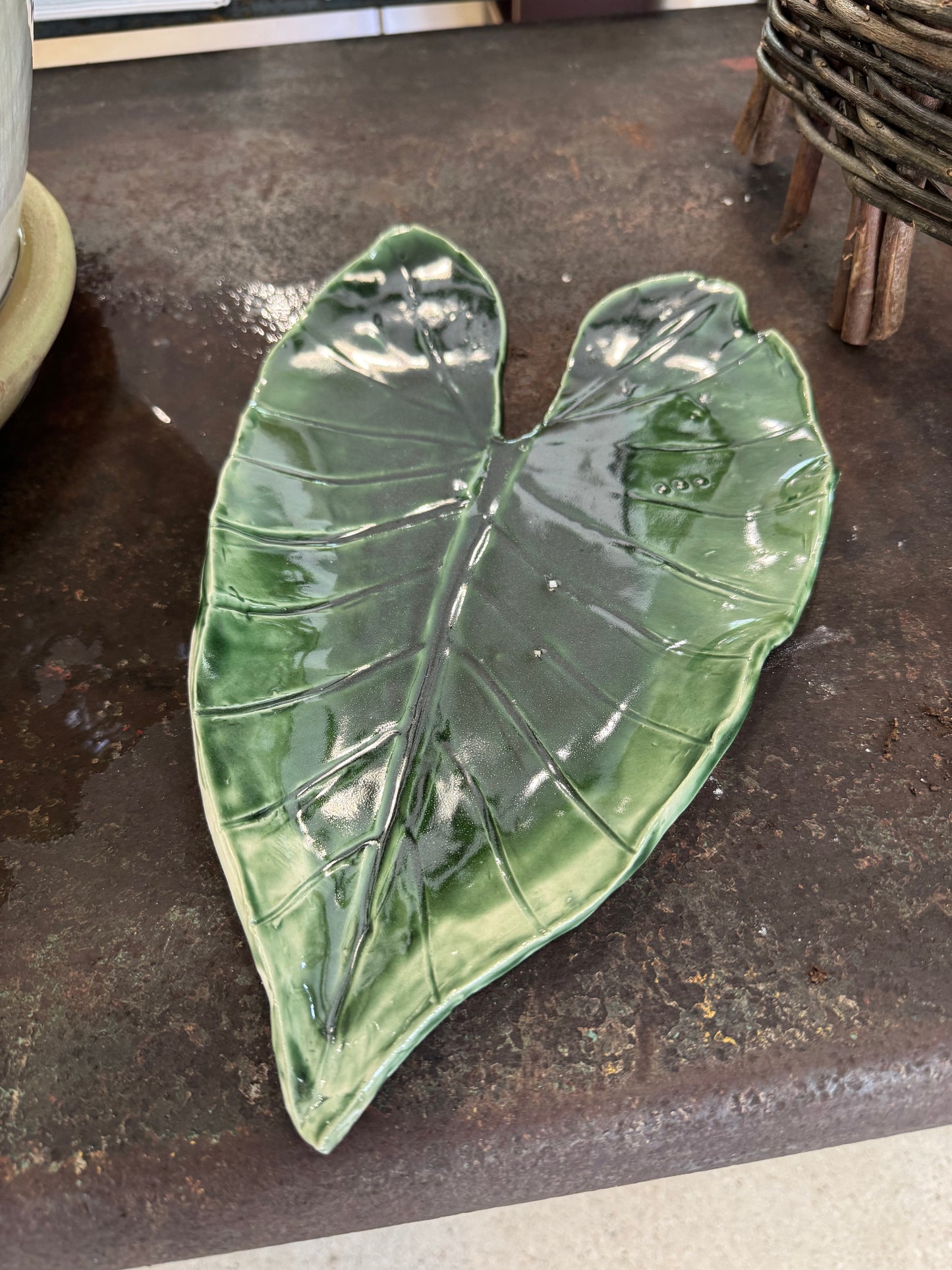 Dark Slate Gray Elephant Ear Platter River Road Ceramics