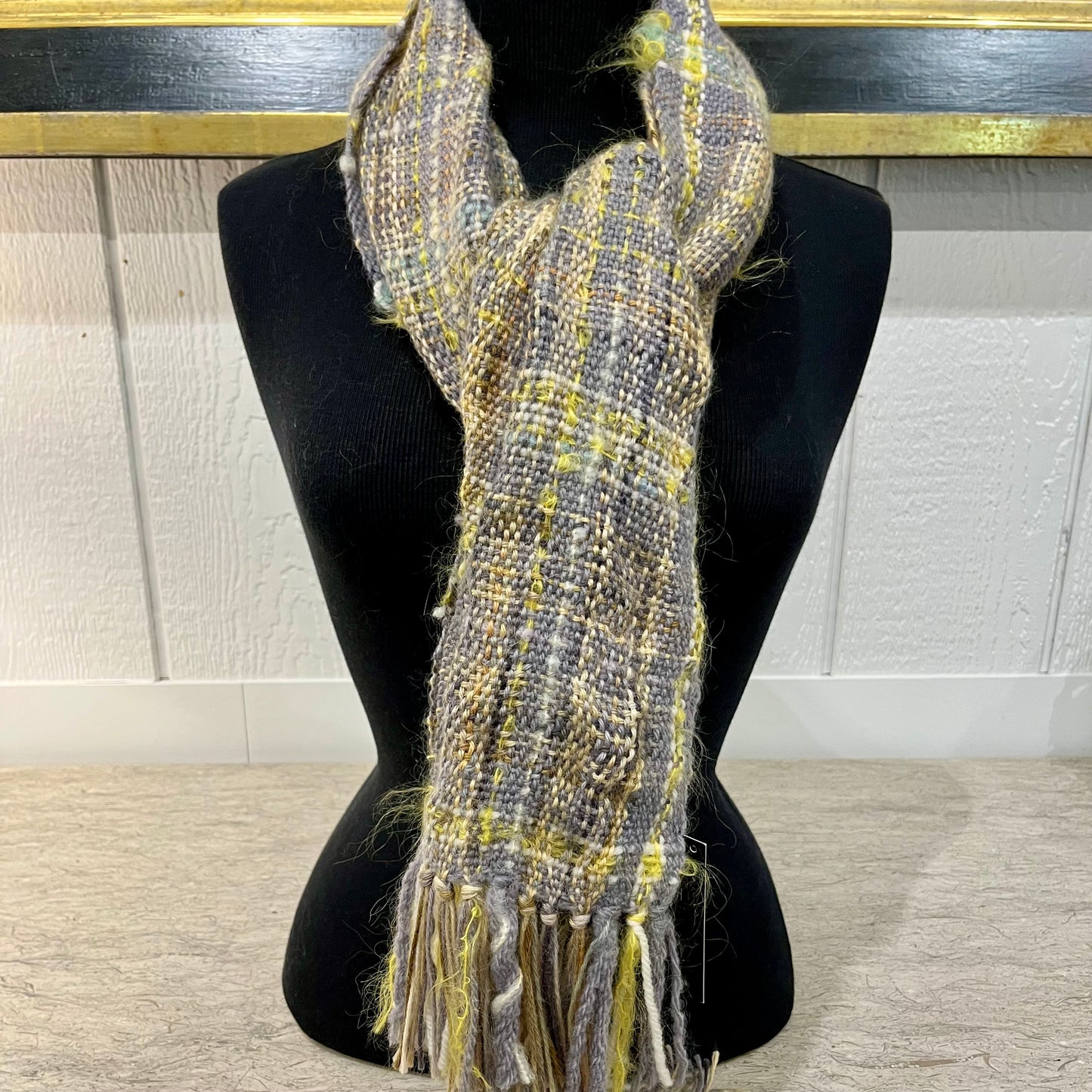 Handwoven Gray & Yellow Wool Scarf