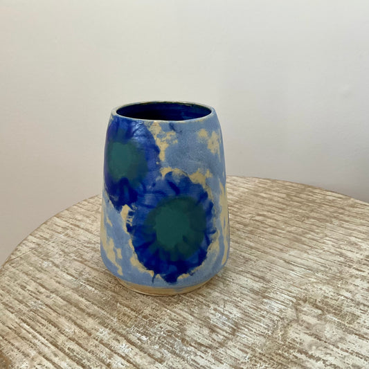 Powder Blue Flowered 4" vase