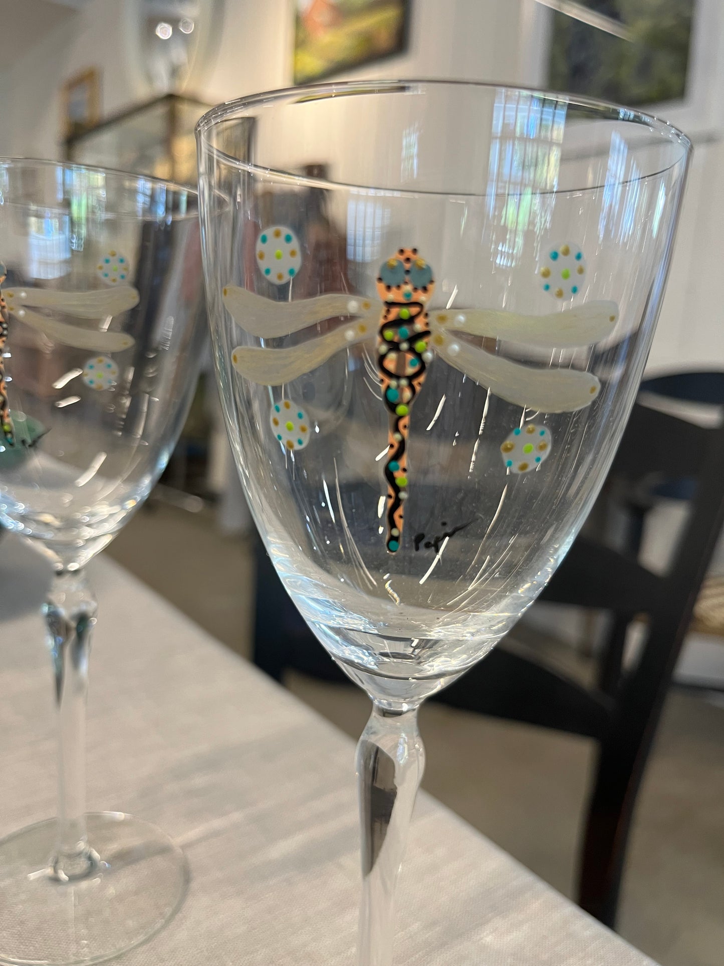 Etched Dragonfly Wine Glass