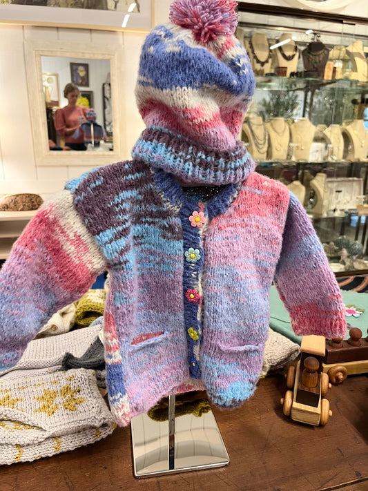 Flower Buttons Sweater & Hat Set