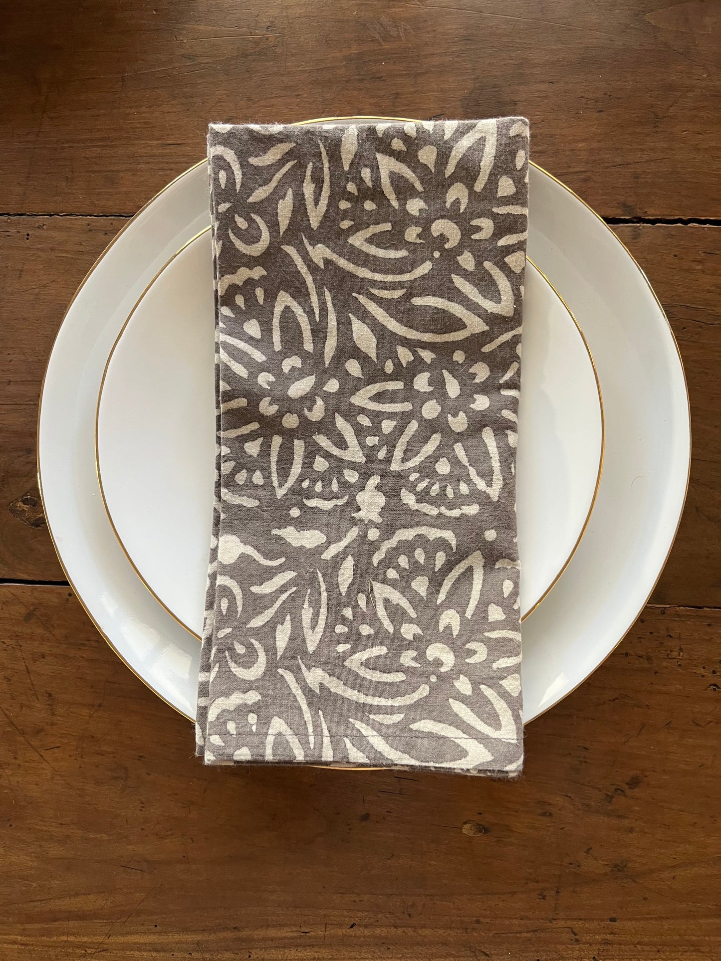 Set of 4 Hand Block Printed Napkin - Brown