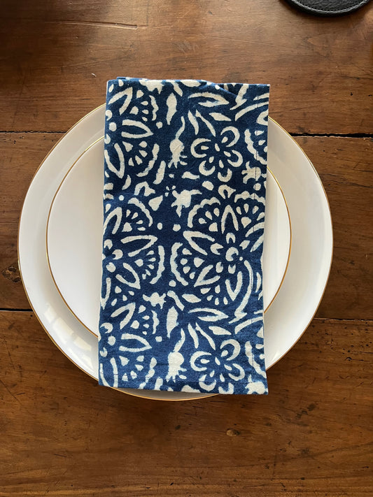 Set of 4 Hand Block Printed Napkins - Indigo