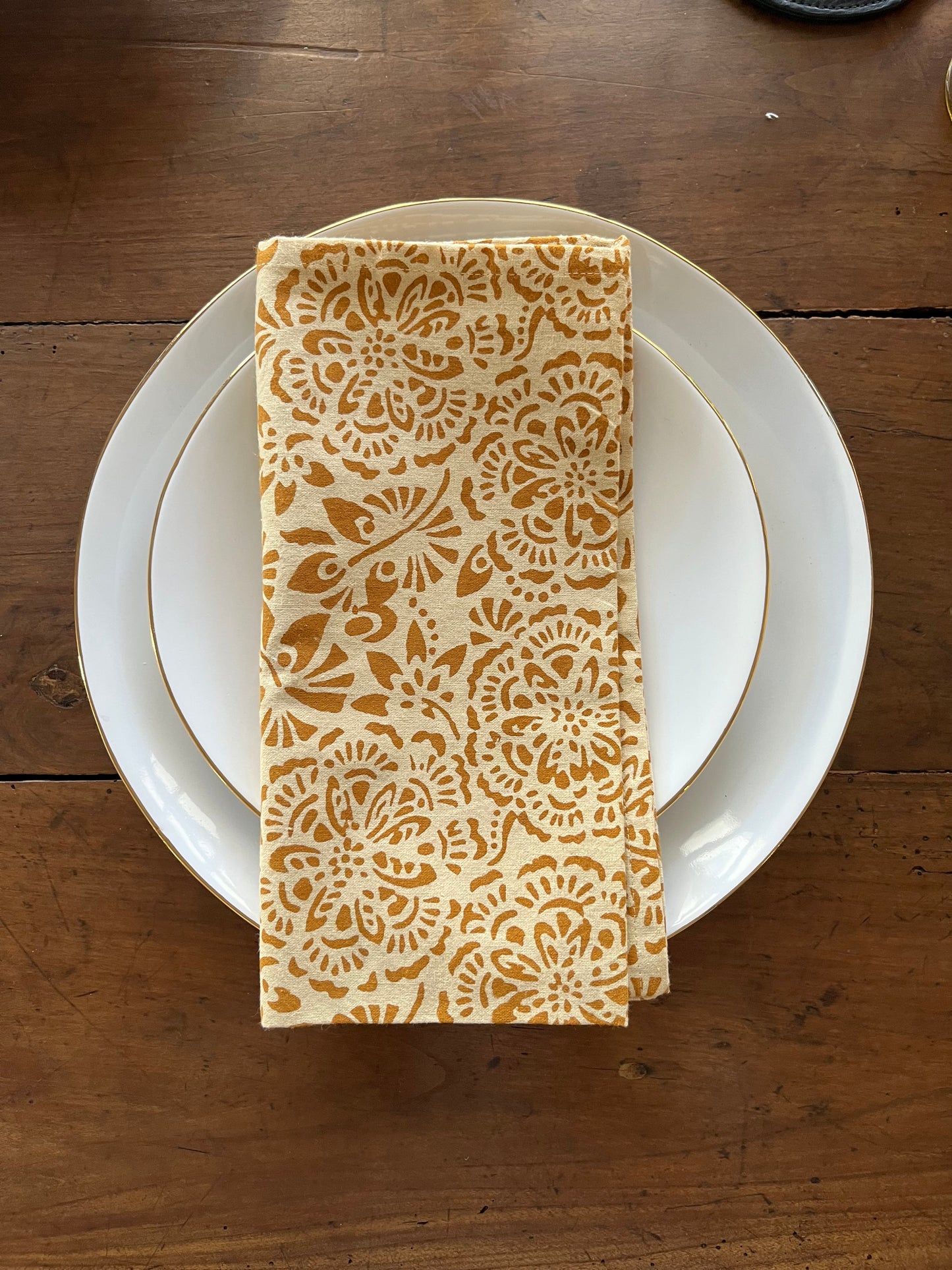 Set of 4 Hand Block Printed Napkins - Ochre