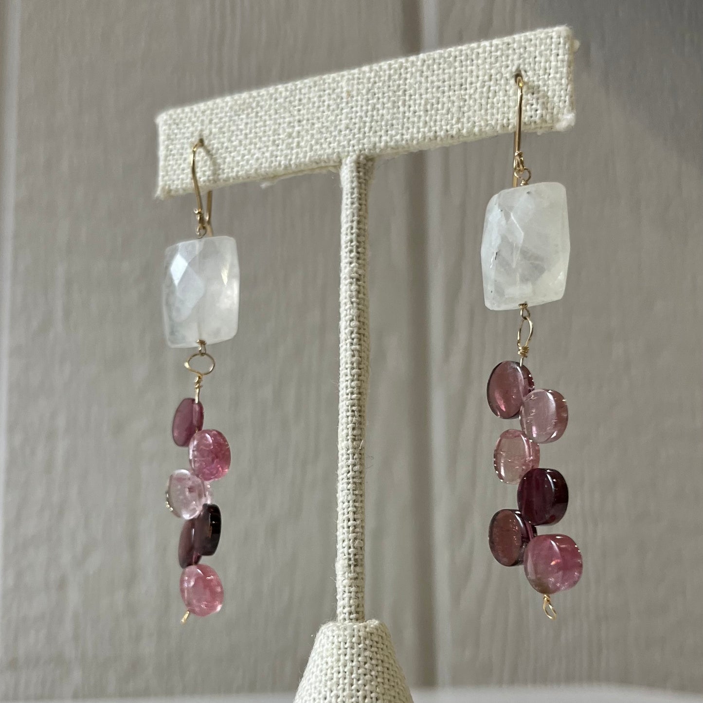 Moonstone and Tourmaline Disc Earrings