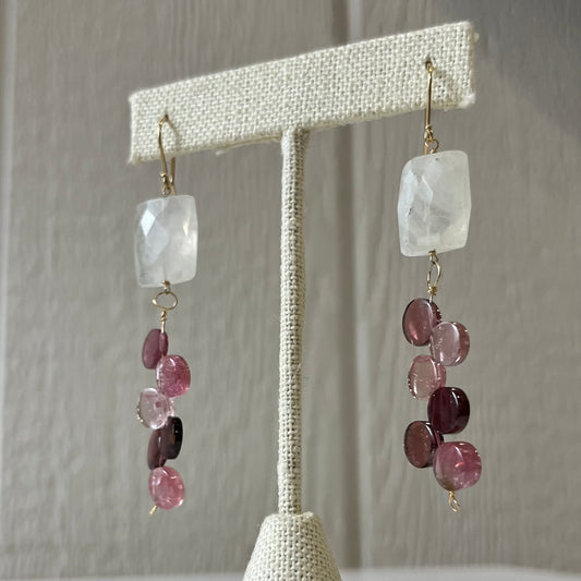 Moonstone and Tourmaline Disc Earrings