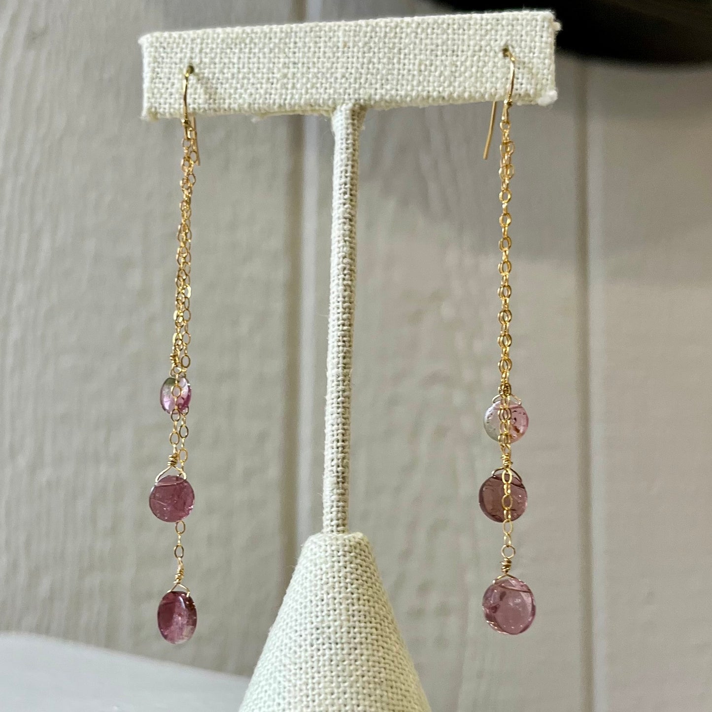 Pink Tourmaline Chain Drape Earrings