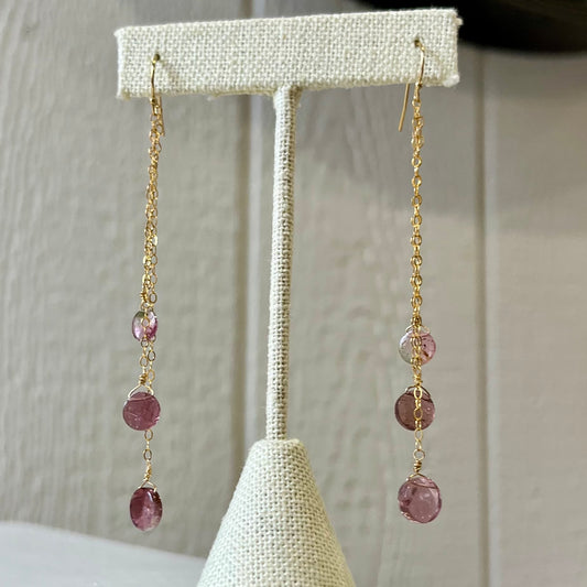 Pink Tourmaline Chain Drape Earrings
