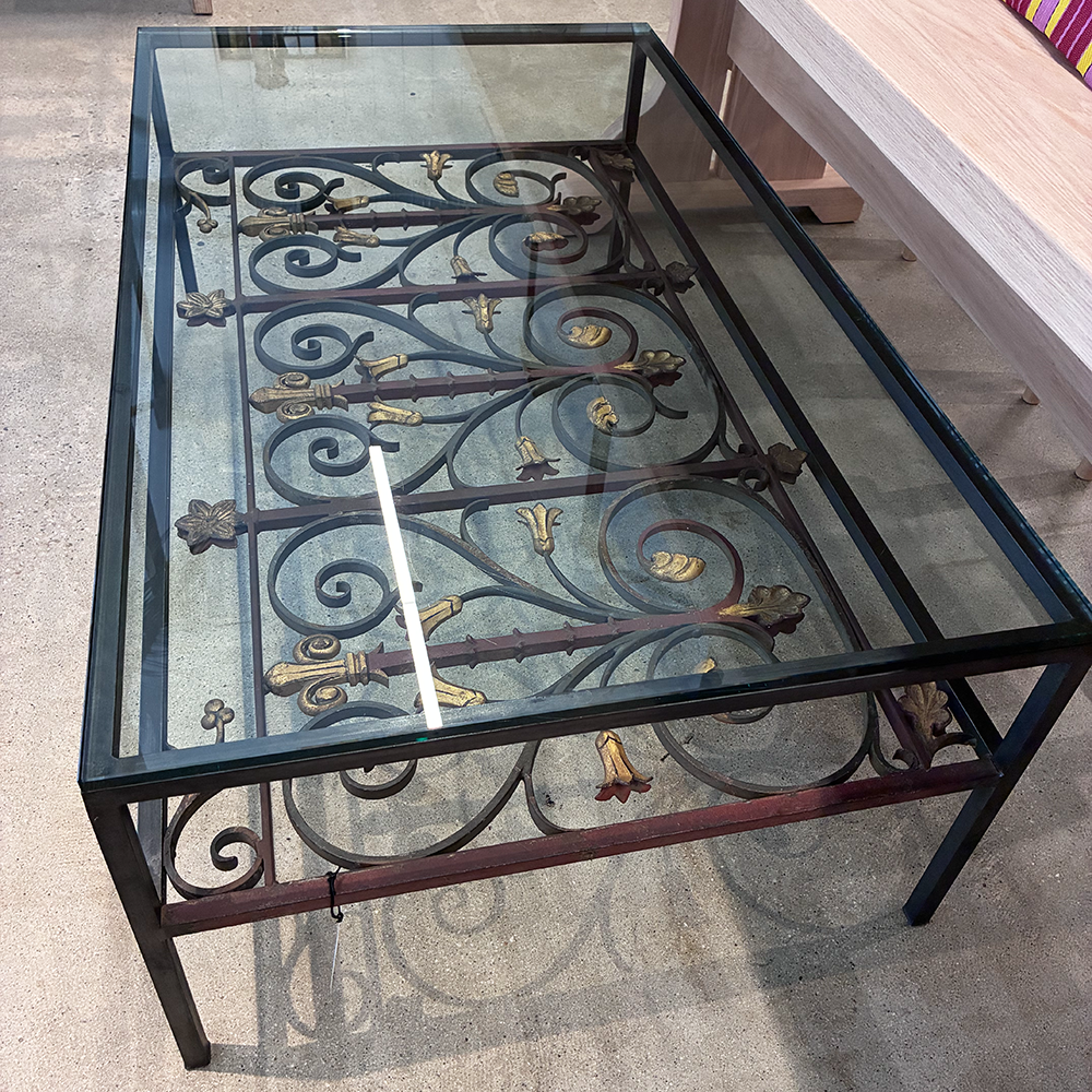 Glass-Topped Coffee Table with 18th C. Communion Rail Under Tier