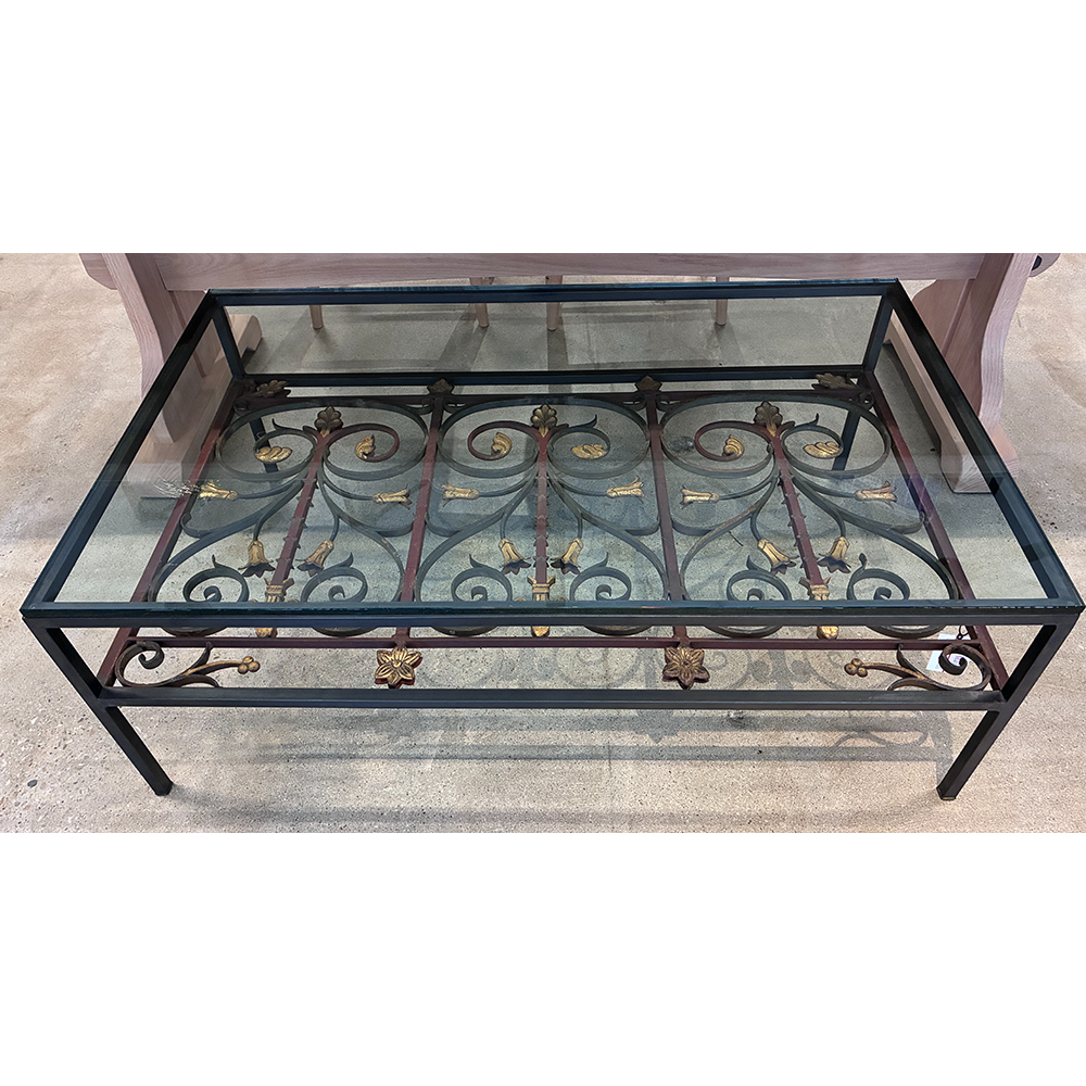 Glass-Topped Coffee Table with 18th C. Communion Rail Under Tier