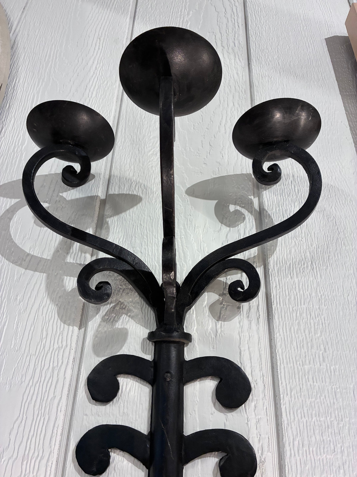 Pair Medieval-Style Three-Arm Sconces