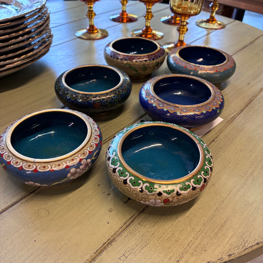 Dark Khaki Set of 6 Chinese Cloisonné Bowls Pete Hathaway