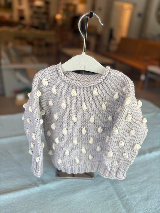 Gray Baby Sweater with White Polka Dots