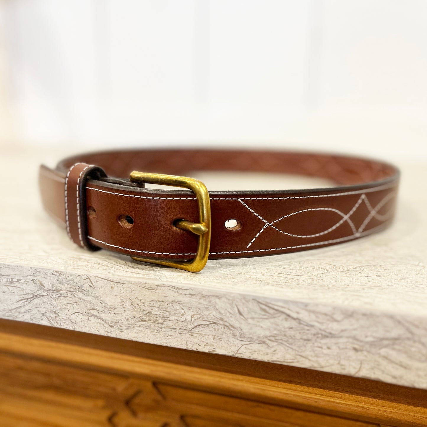 Stitched Bridle Leather Belt 1.5"