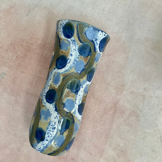 Claude Renaud Blue Swirl & Dot Vase