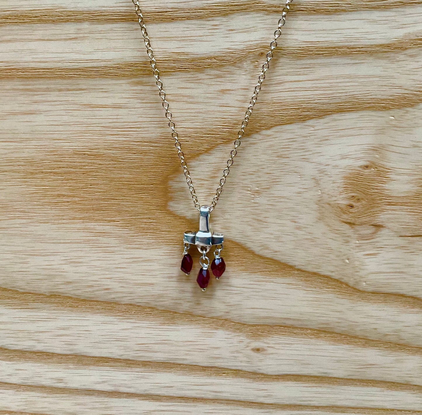 Garnet Mini Cross Necklace