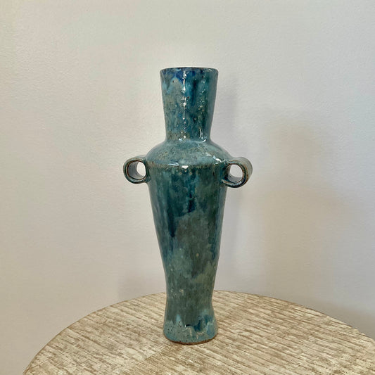 Ceramic Blue Vase with Handles