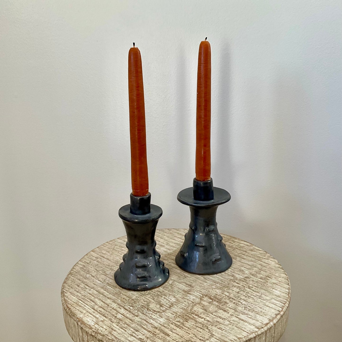 Ceramic Candlestick (Large) Metallic Grey
