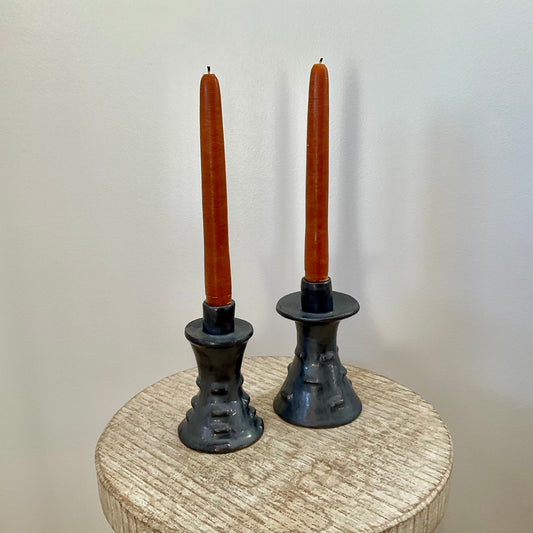 Ceramic Candlestick (Medium) Metallic Grey