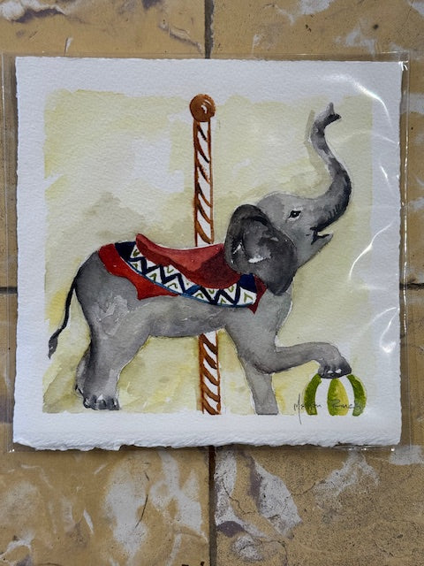 Original Watercolor - Elephant Carousel
