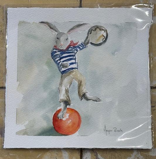 MEGAN RUCH UNFRAMED WATERCOLOR -  Bunny on Ball