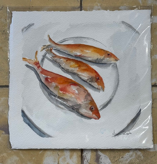 MEGAN RUCH UNFRAMED WATERCOLOR -  3 Red Fish