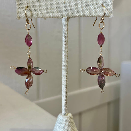 Pink Tourmaline Cross Earrings