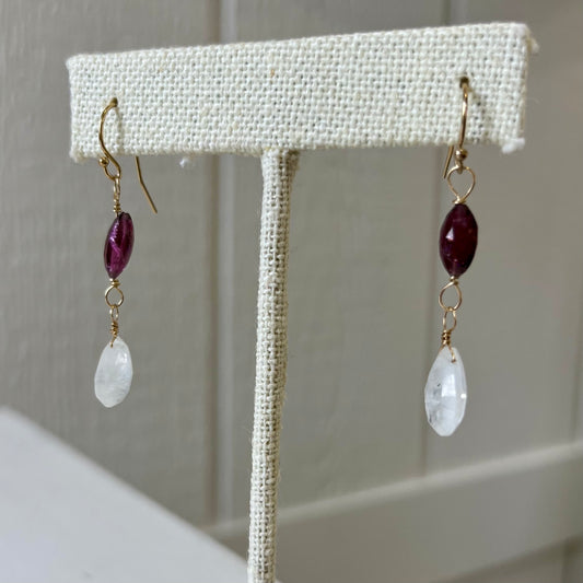 Moonstone and Pink Tourmaline Earrings