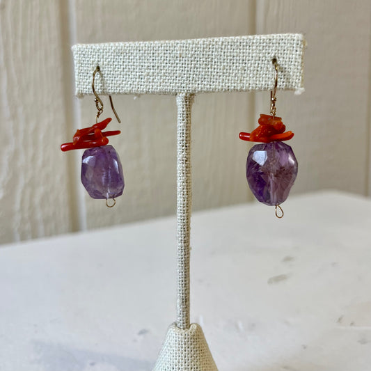 Amethyst and Coral Earrings