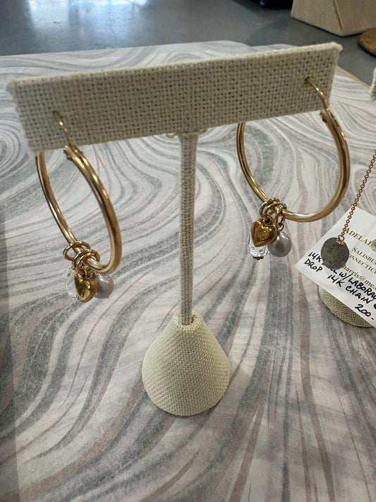 Adelaide Harris Large Hoops with Sm Heart Sm Pearl and Med Crystal