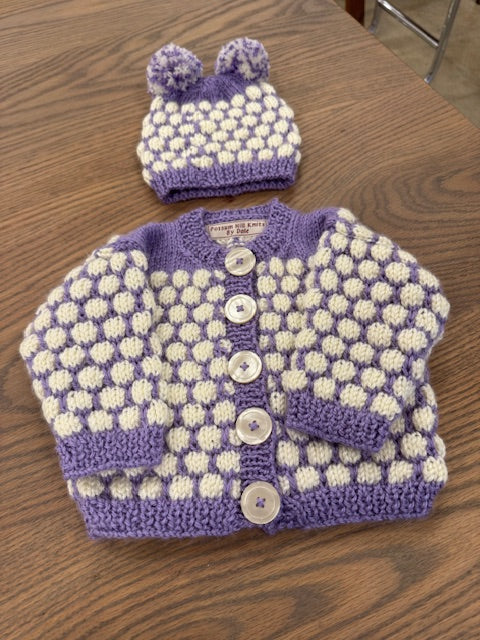 Baby Sweater & Hat Set - Purple & White