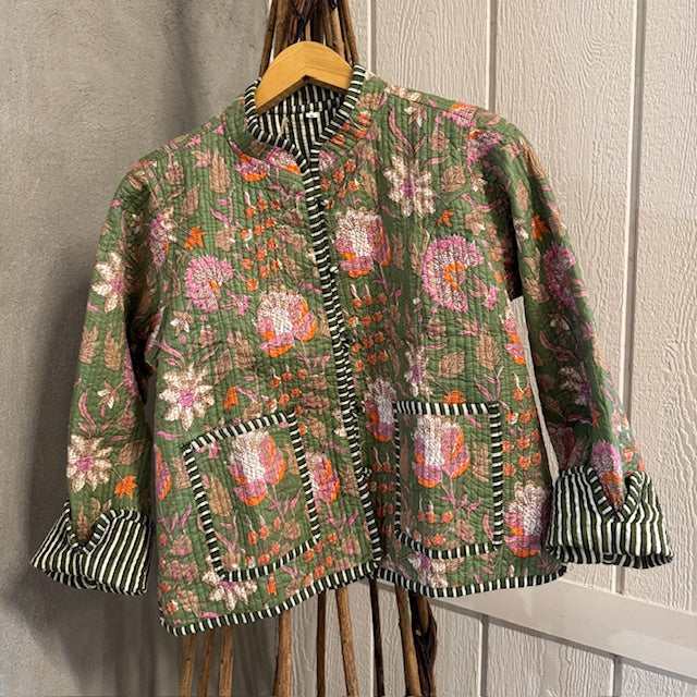 Handmade Block Print Quilted Jacket - Green