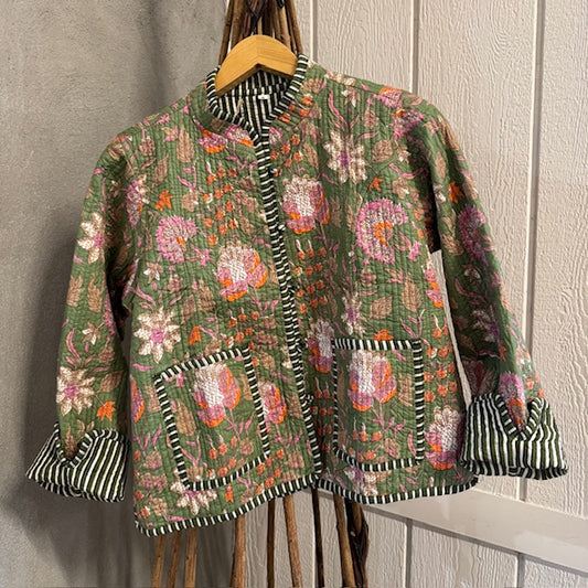 Handmade Block Print Quilted Jacket - Green