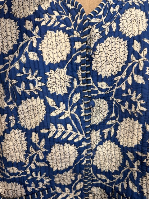 Handmade Block Print Quilted Reversible Jacket - Blue+ Stripes