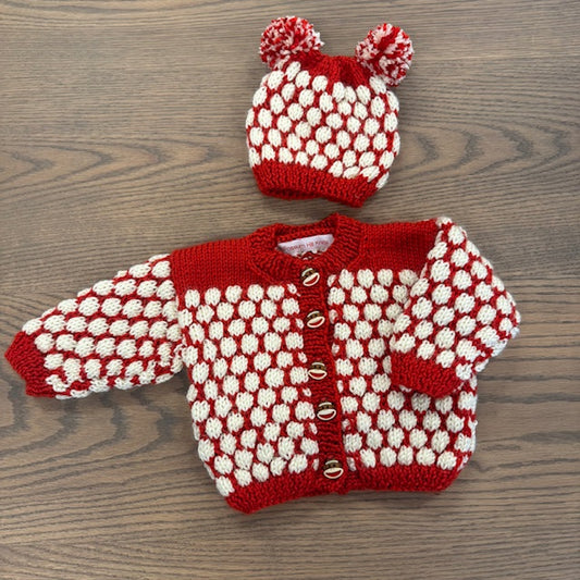 Baby Sweater & Hat Set - Red & White